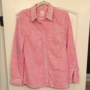 GAP Women’s Fitted Boyfriend Shirt White with Pink Dots. LS Size M